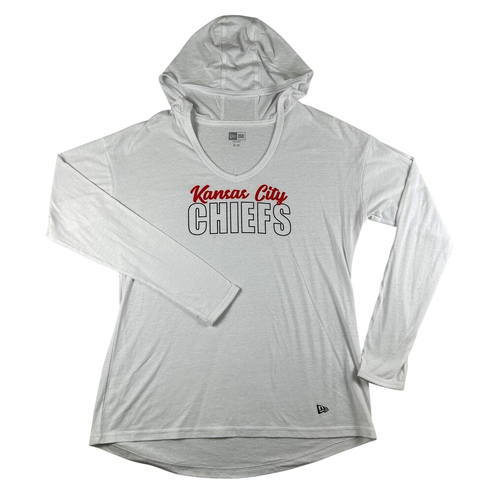 Kansas City Chiefs Shirt Womens XL White NFL Football New Era Hooded Long Sleeve